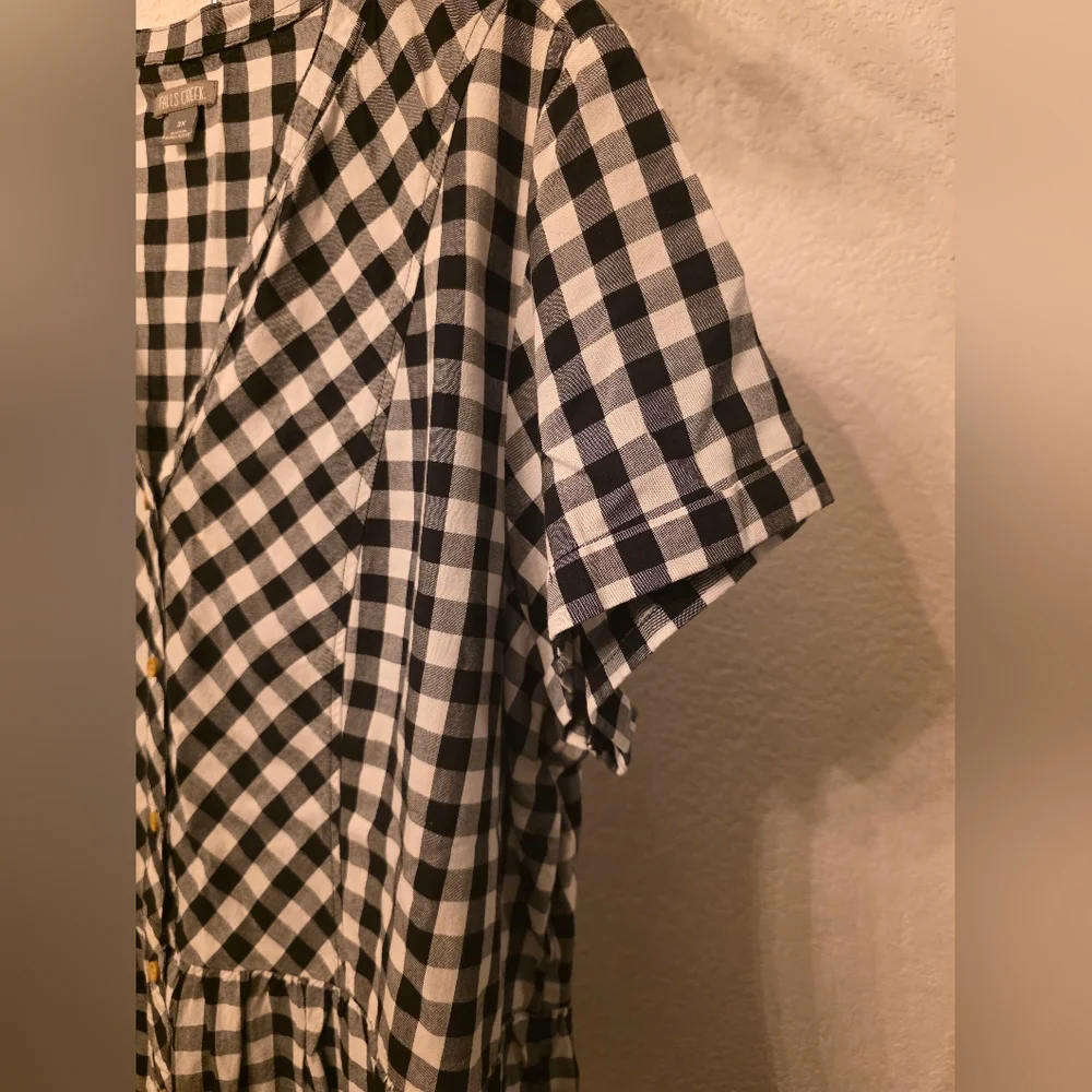 Black and White Gingham Button-Front Peplum Shirt Top Cotton Rayon Women's 2x - Picture 3 of 8